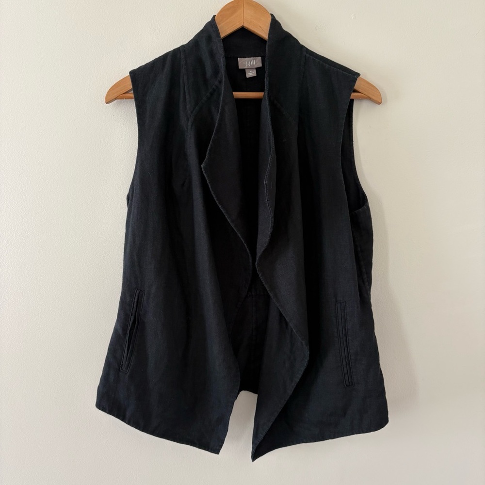 J.Jill 100% Linen sleeveless draped open-front vest black lagenlook pockets M - Picture 11 of 11